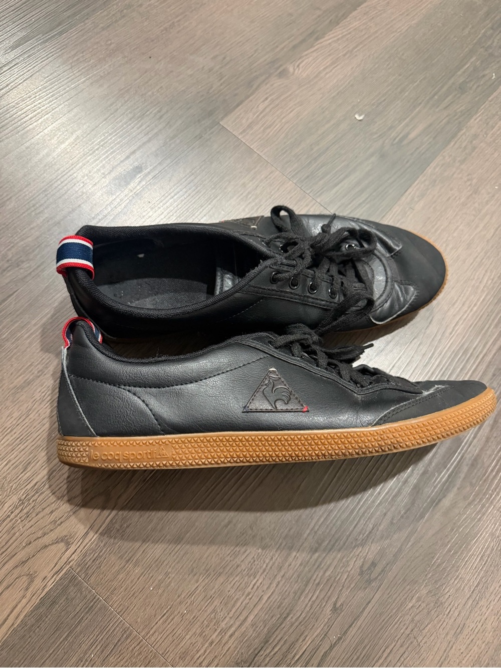 Le Coq Sportif Black Leather Sneakers with Gum Sole and Tricolor Heel Tab